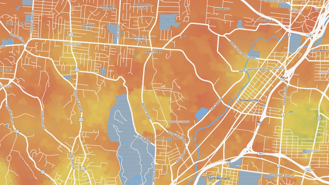 Bike Grade map of Winton Hills, Cincinnati, OH