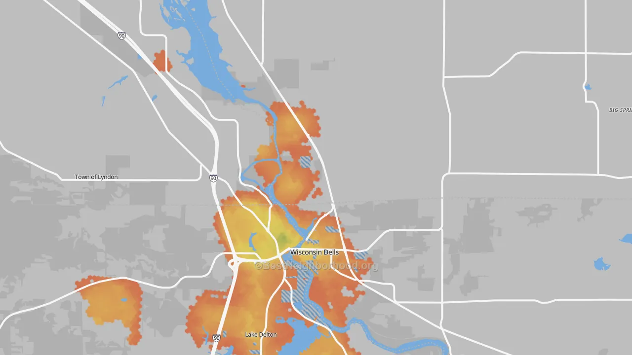 Bike Grade map of Wisconsin Dells, WI