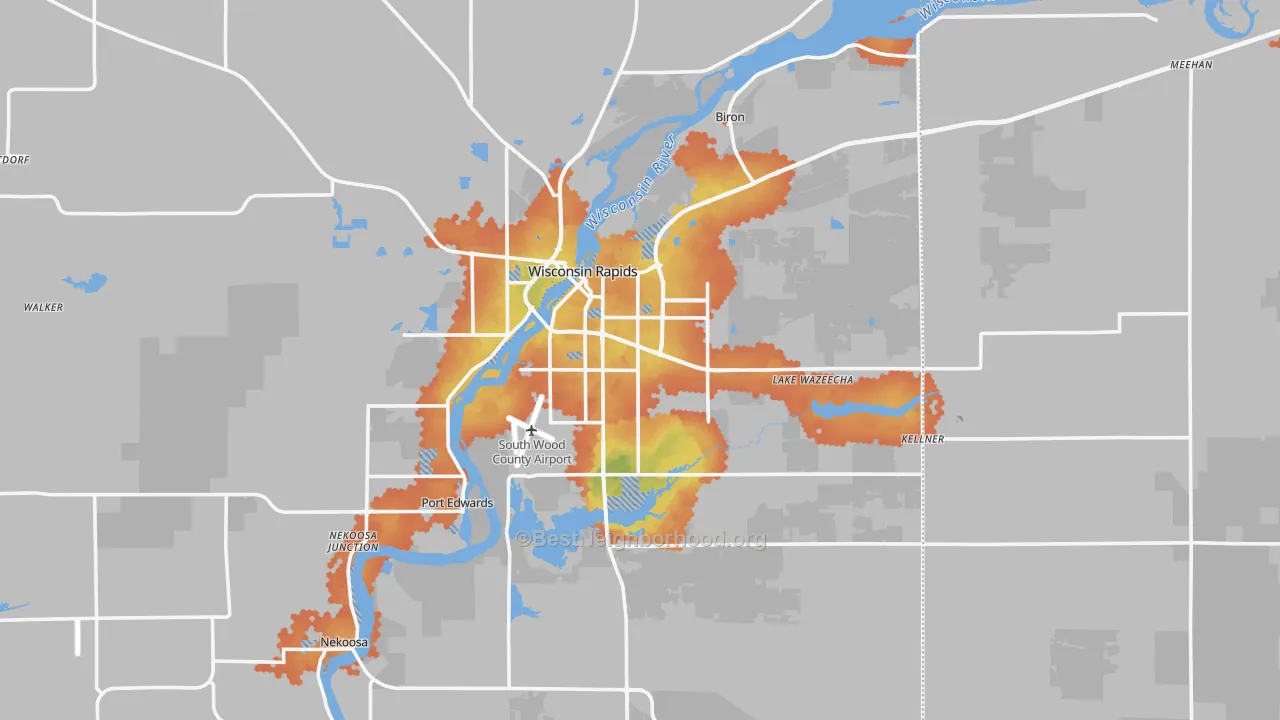 Bike Grade map of Wisconsin Rapids, WI