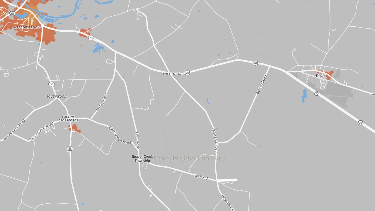 Bike Grade map of Wise Forks, NC