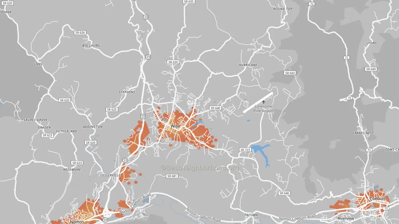 Bike Grade map of Wise, VA