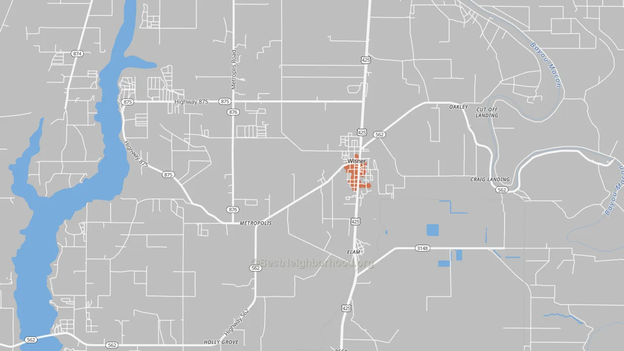 Bike Grade map of Wisner, LA