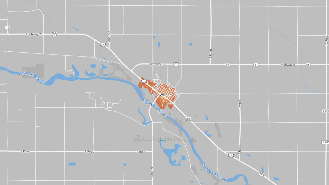 Bike Grade map of Wisner, NE