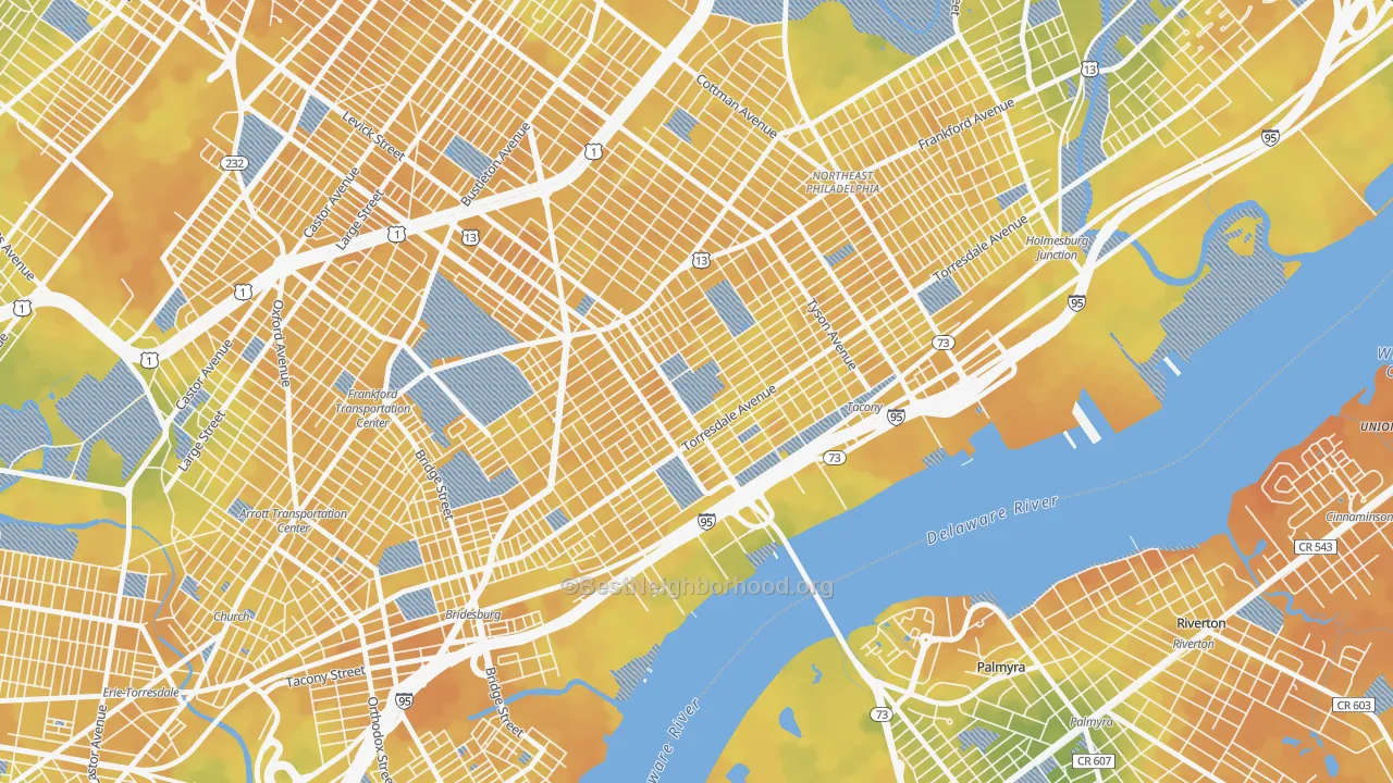 Bike Grade map of Wissanoning, Philadelphia, PA