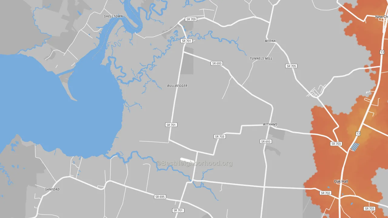 Bike Grade map of Withams, VA