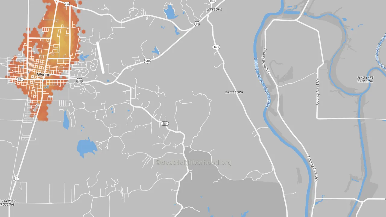 Bike Grade map of Wittsburg, AR