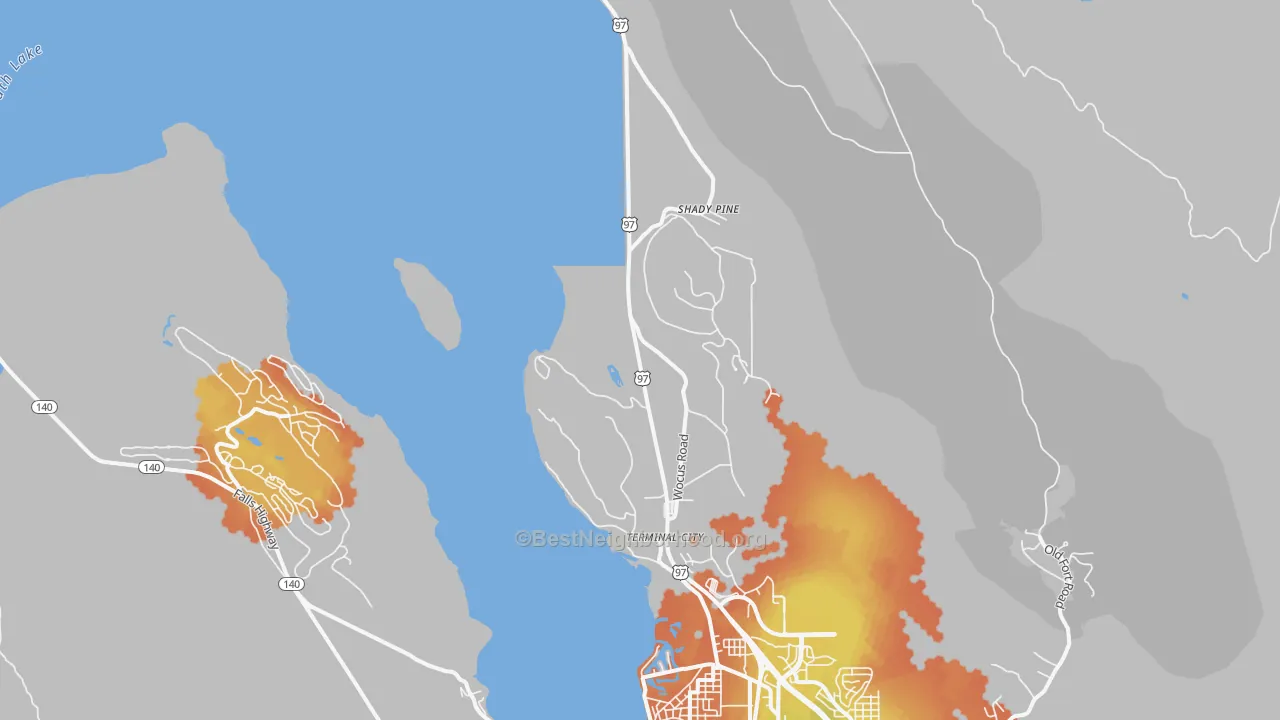 Bike Grade map of Wocus, OR