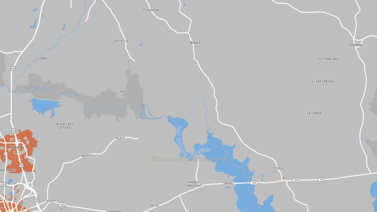 Bike Grade map of Woden, TX