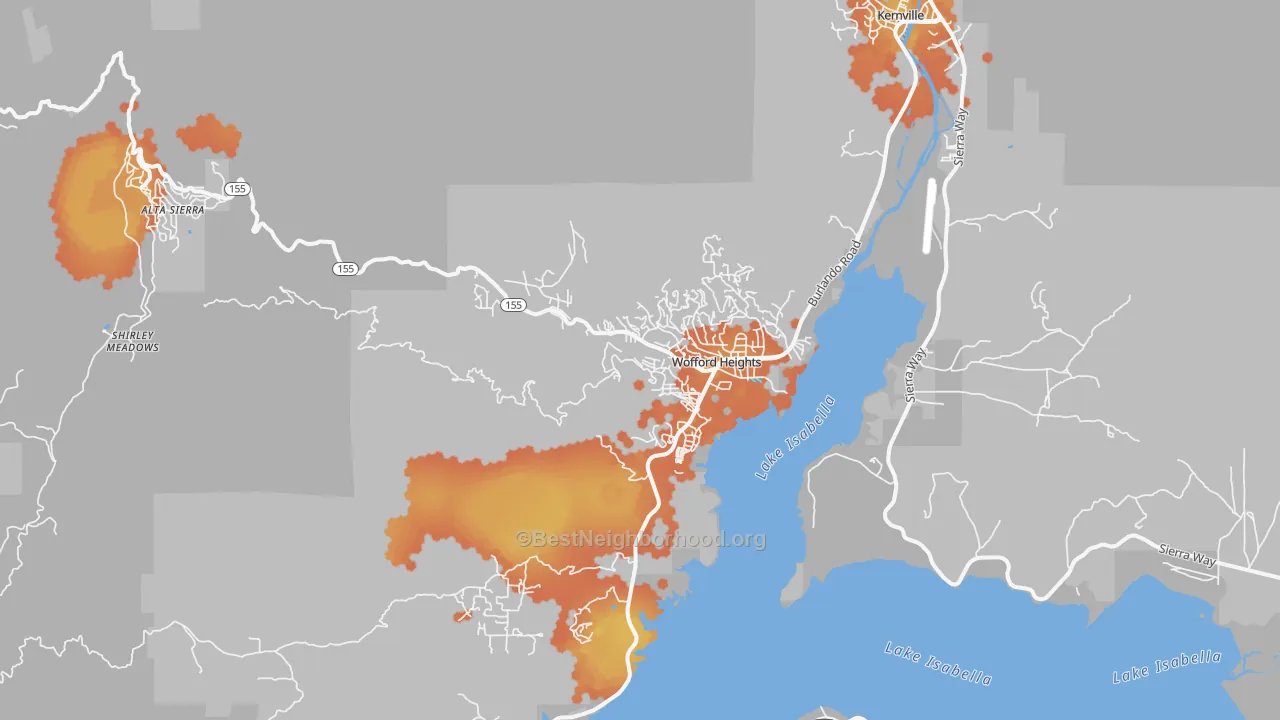 Bike Grade map of Wofford Heights, CA