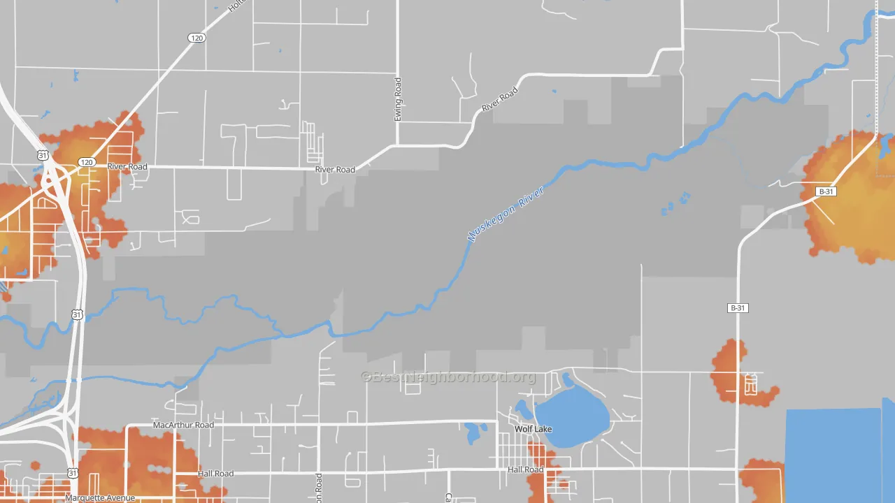 Bike Grade map of Wolf Lake, MI