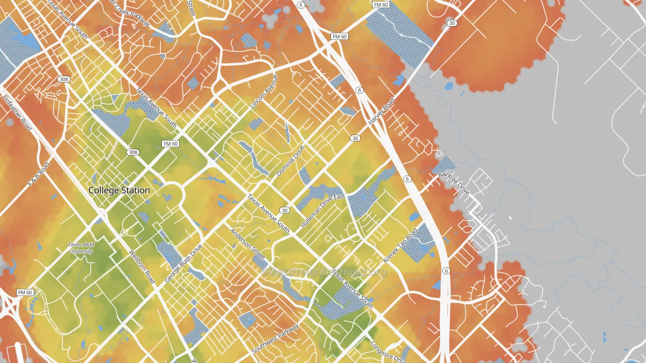 Bike Grade map of Wolf Pen Creek District, College Station, TX