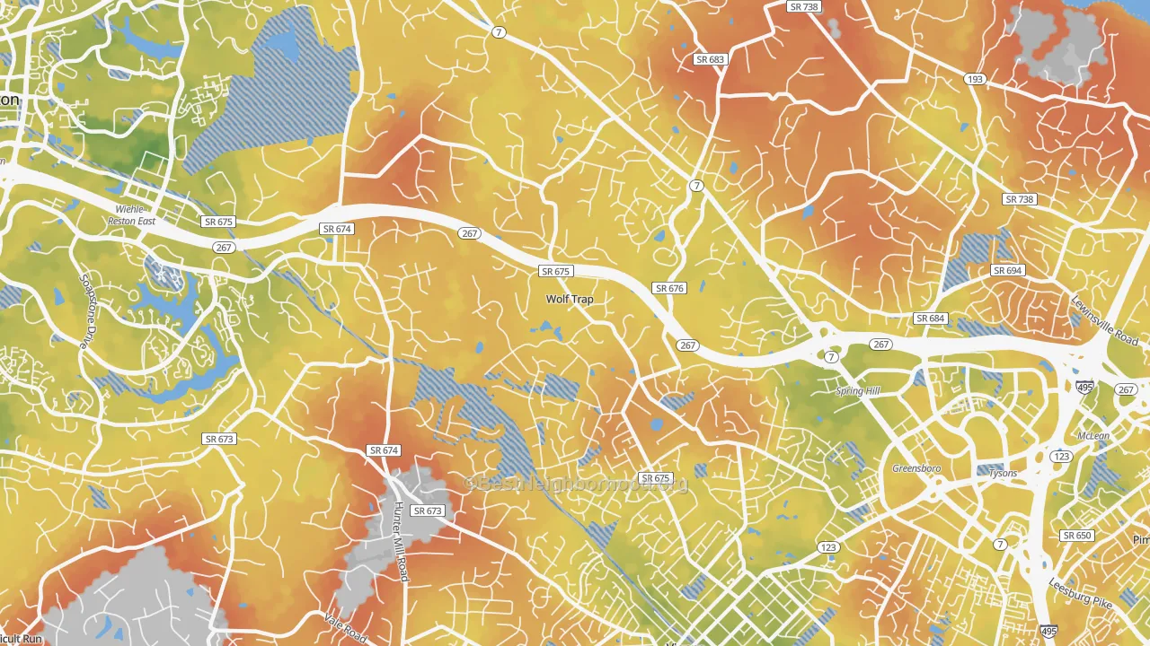Bike Grade map of Wolf Trap, VA