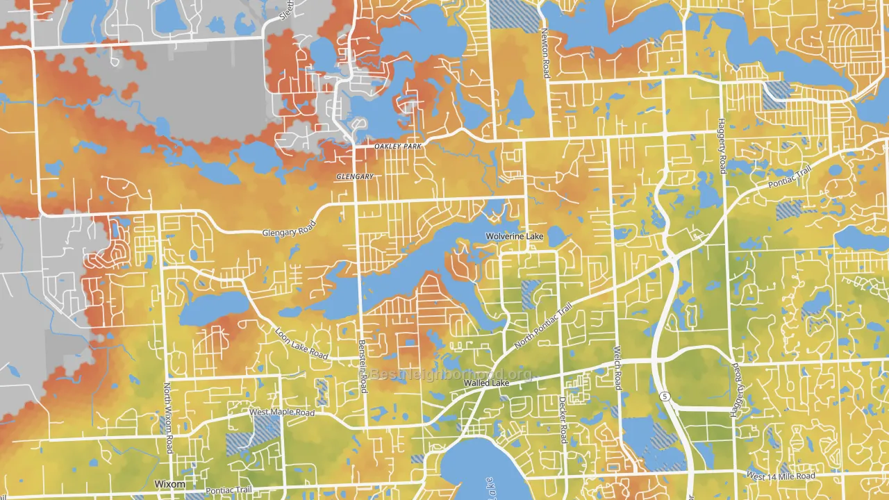 Bike Grade map of Wolverine Lake, MI