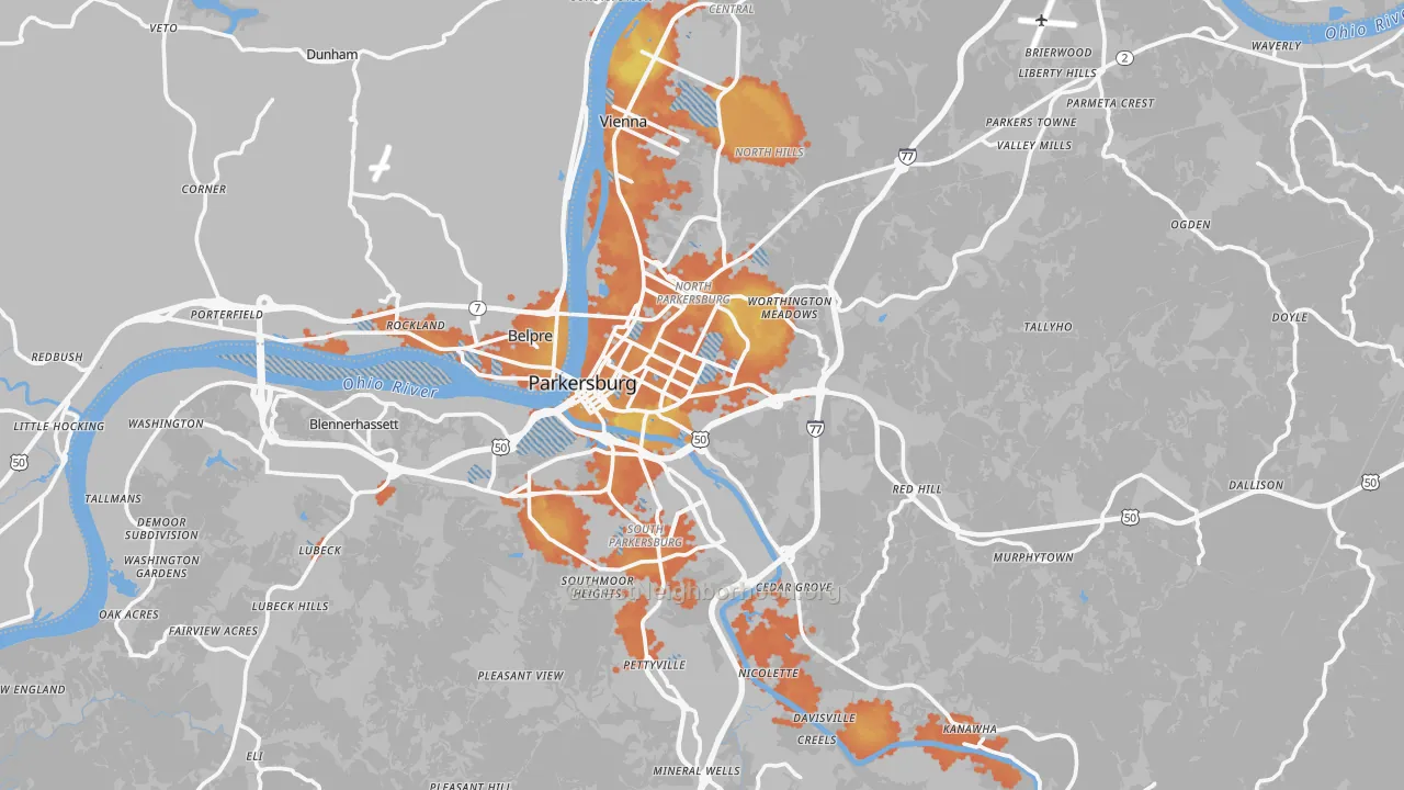 Bike Grade map of Wood County, WV