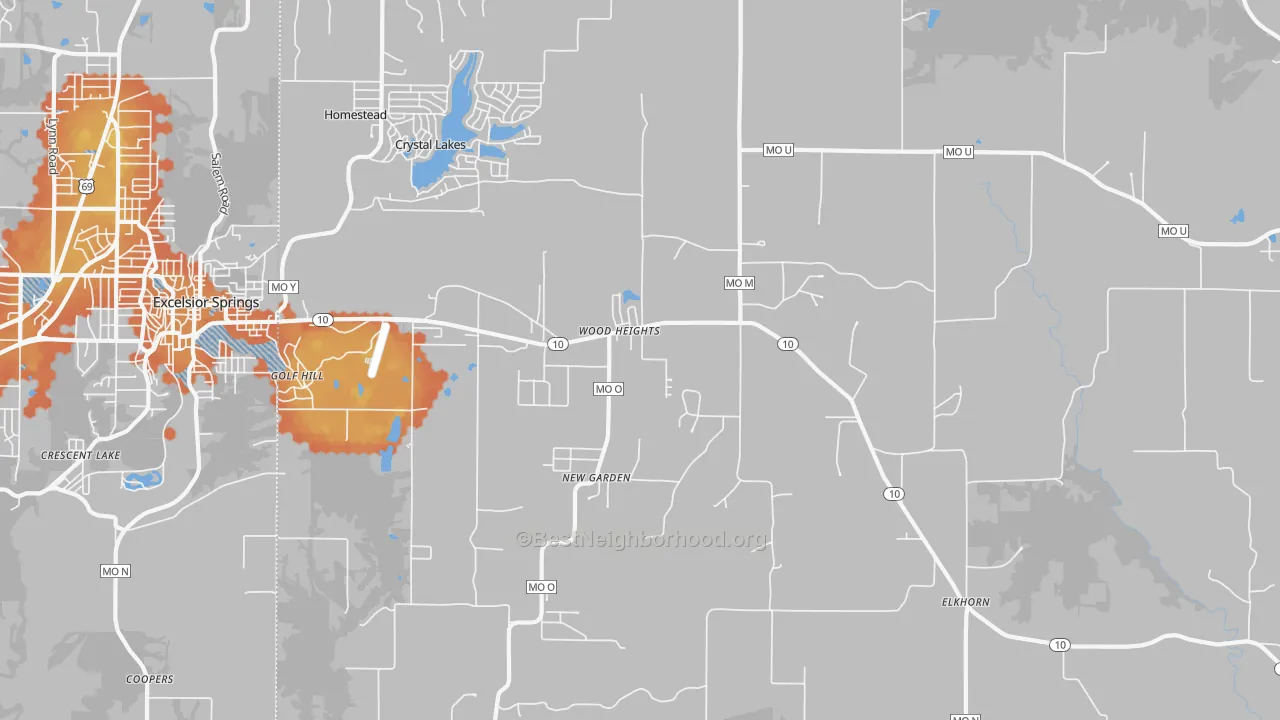 Bike Grade map of Wood Heights, MO