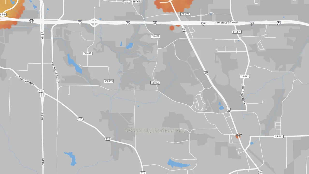 Bike Grade map of Wood Springs, TX