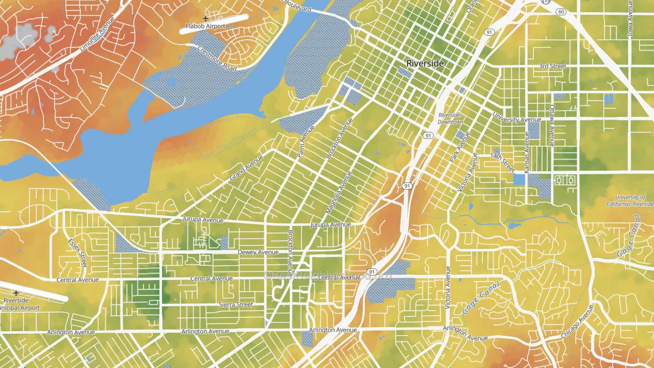 Bike Grade map of Wood Streets, Riverside, CA