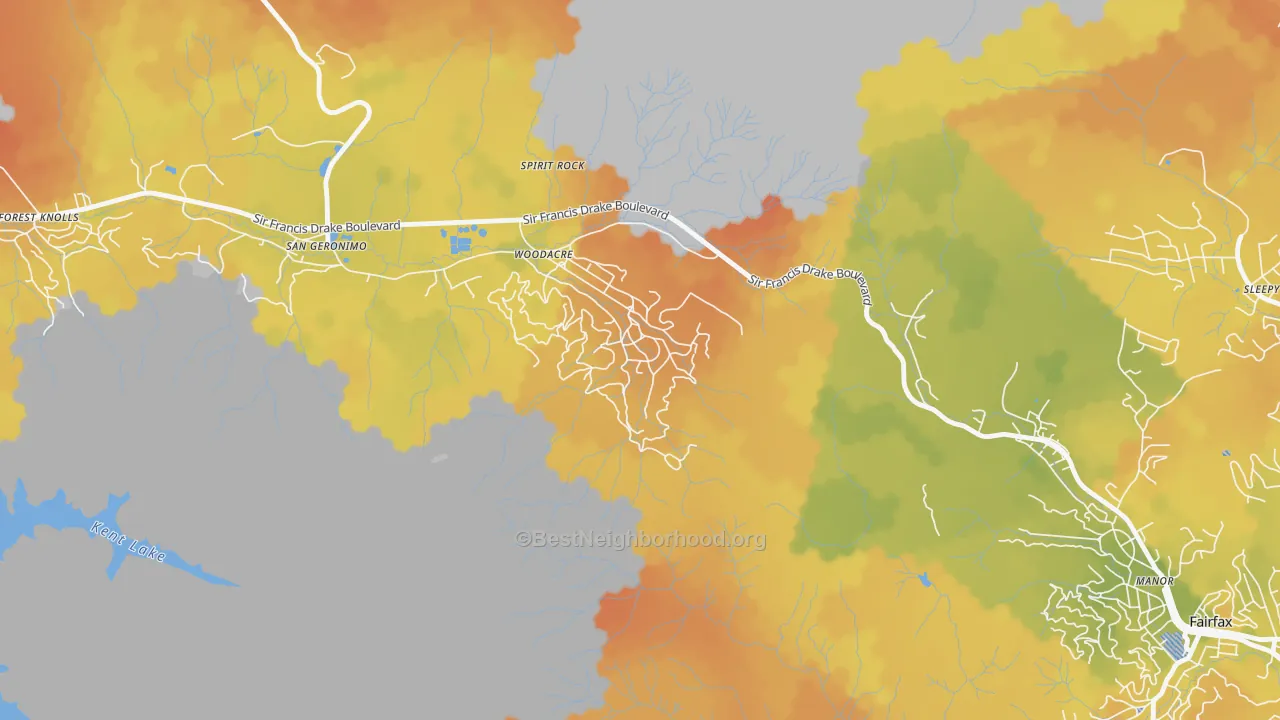 Bike Grade map of Woodacre, CA