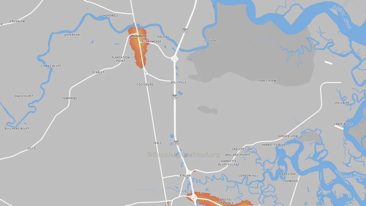 Bike Grade map of Woodbine, GA