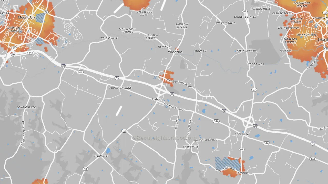 Bike Grade map of Woodbine, MD