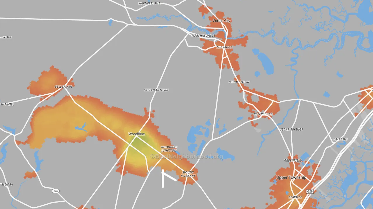 Bike Grade map of Woodbine, NJ