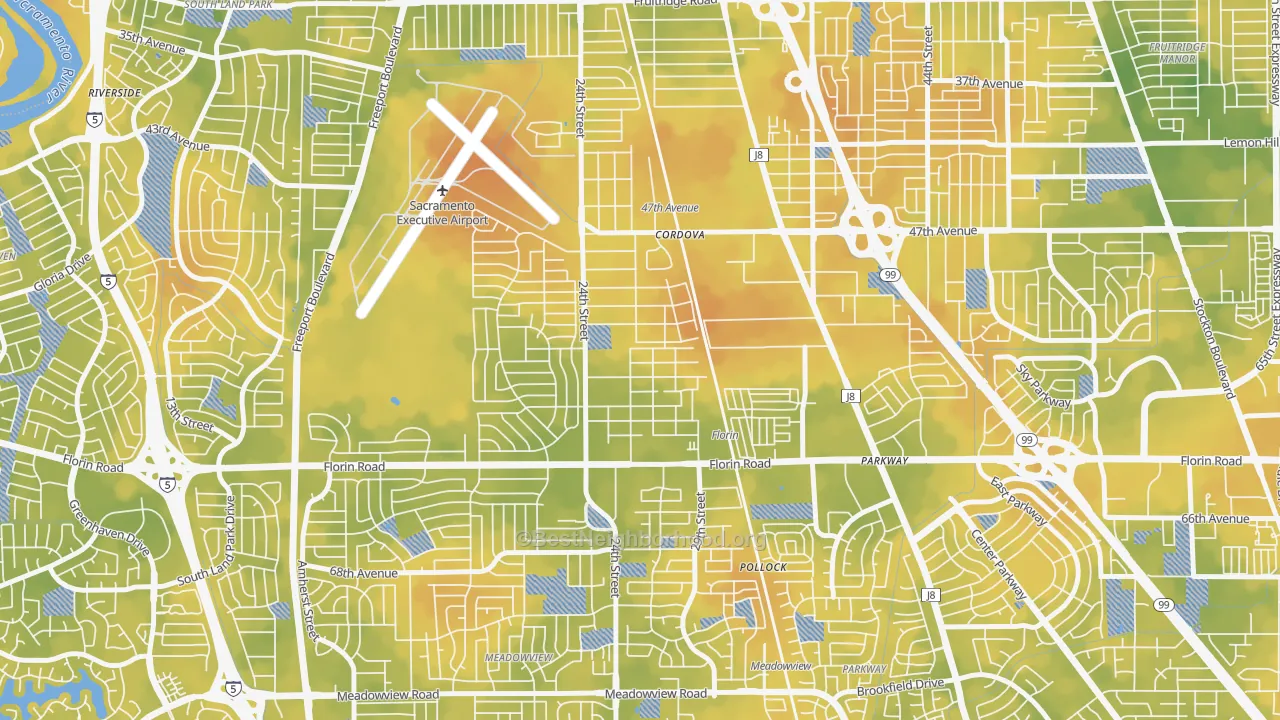 Bike Grade map of Woodbine, Sacramento, CA
