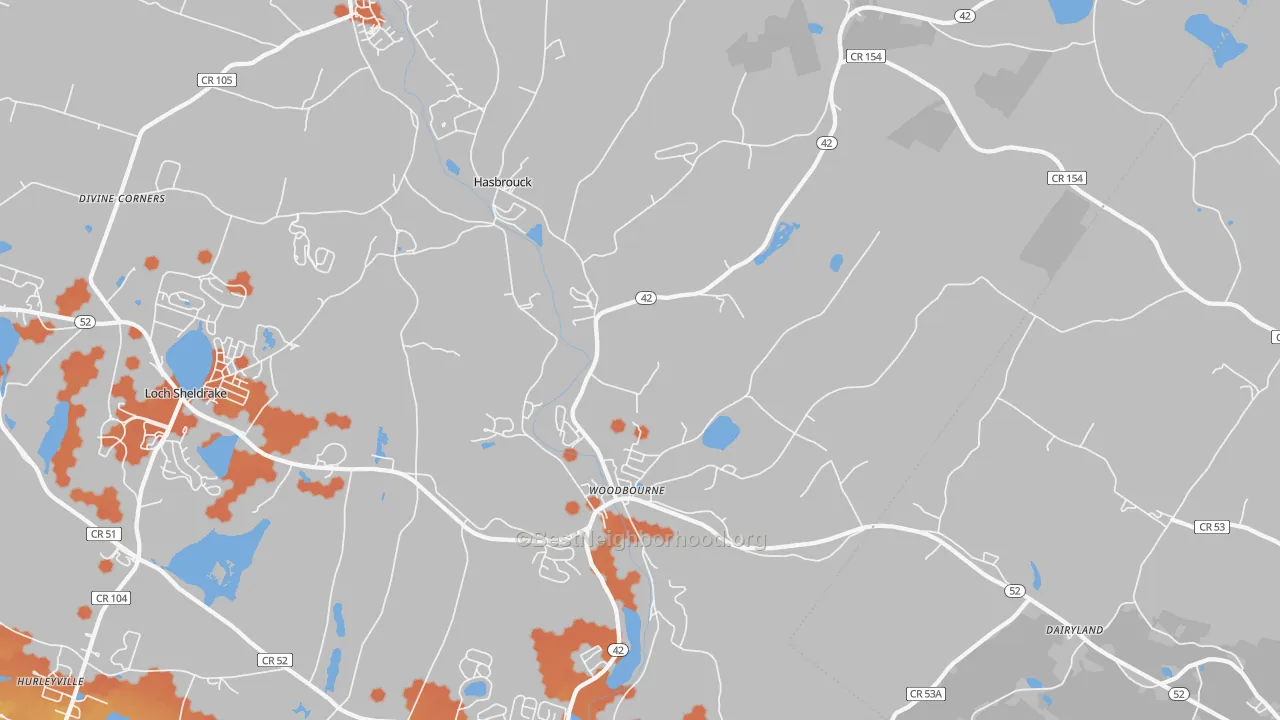 Bike Grade map of Woodbourne, NY