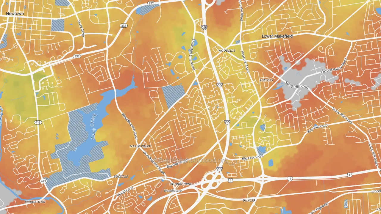 Bike Grade map of Woodbourne, PA