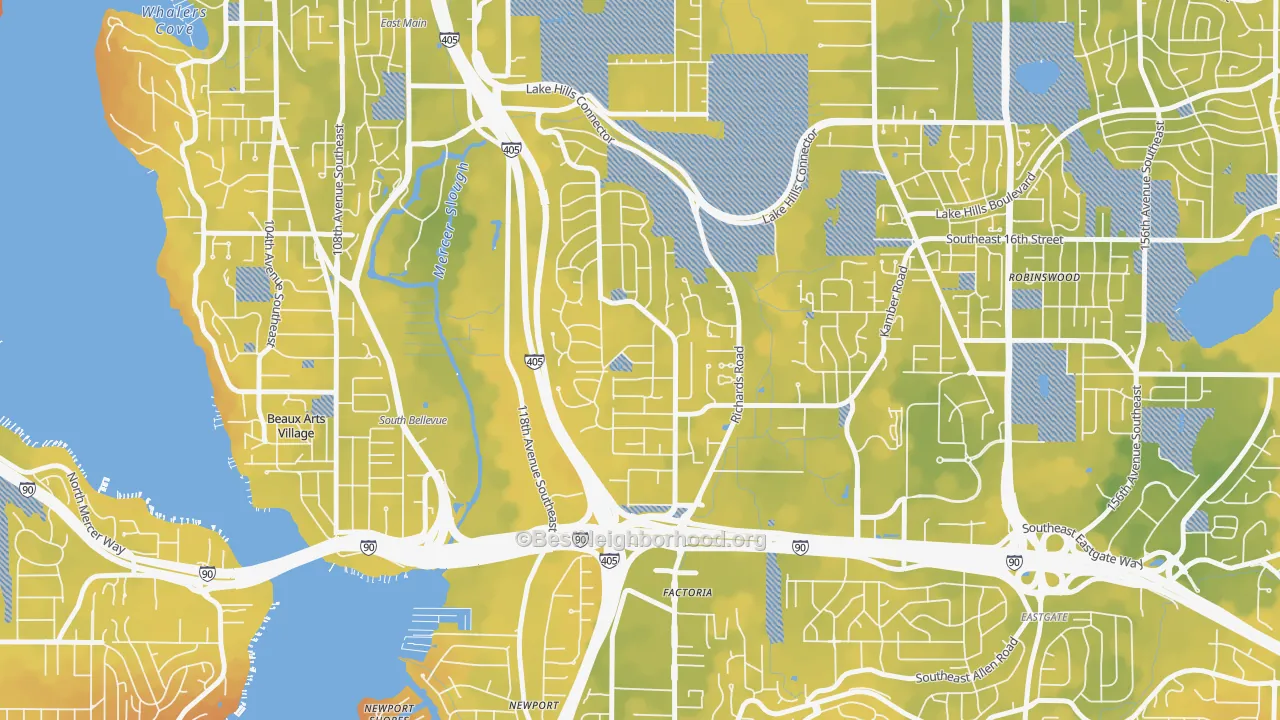 Bike Grade map of Woodbridge, Bellevue, WA