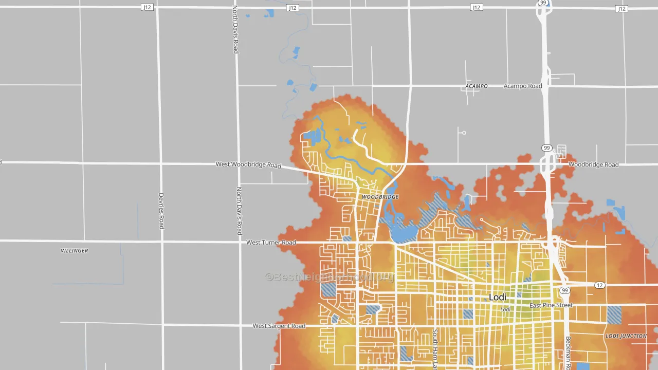 Bike Grade map of Woodbridge, CA