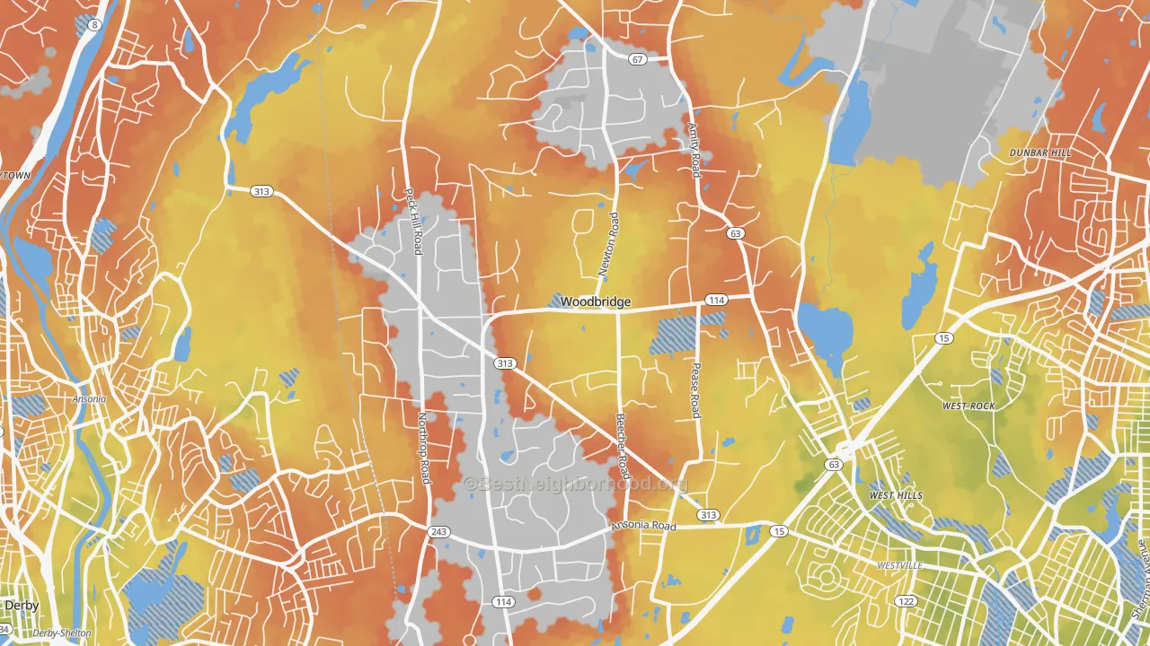 Bike Grade map of Woodbridge, CT