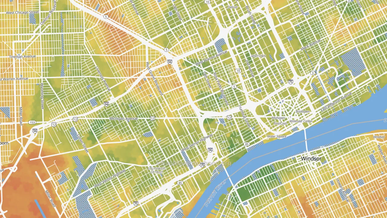 Bike Grade map of Woodbridge, Detroit, MI