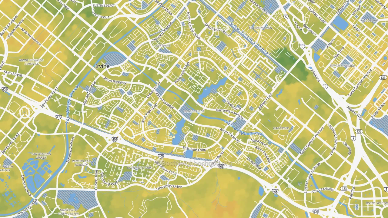 Bike Grade map of Woodbridge, Irvine, CA