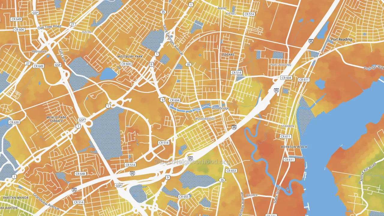 Bike Grade map of Woodbridge, NJ