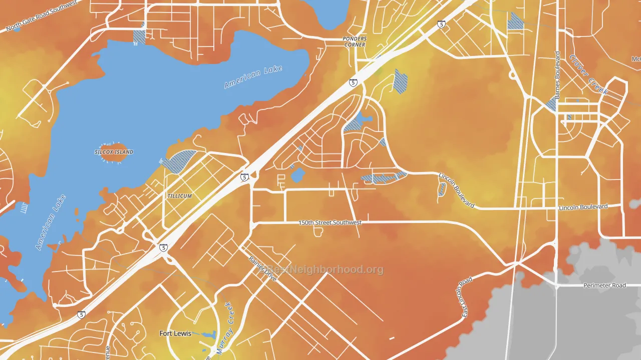 Bike Grade map of Woodbrook, Lakewood, WA
