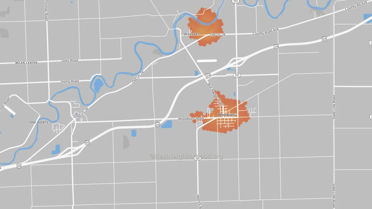 Bike Grade map of Woodburn, IN