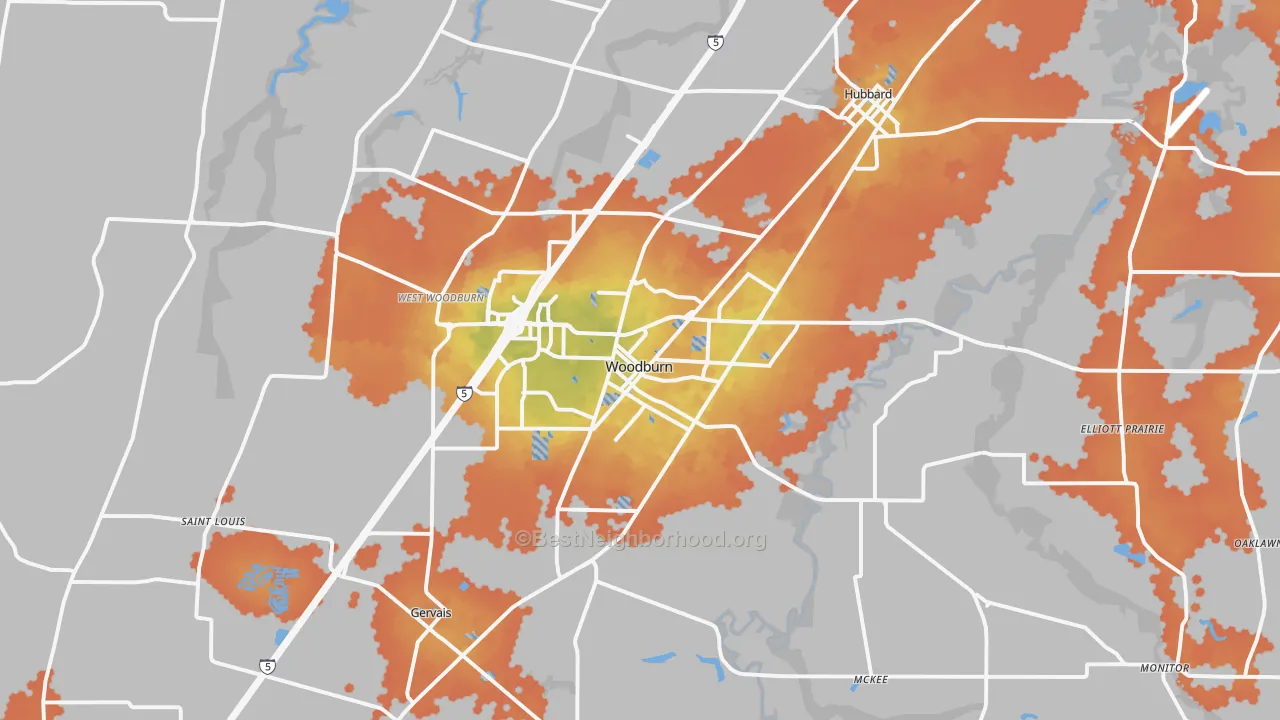 Bike Grade map of Woodburn, OR