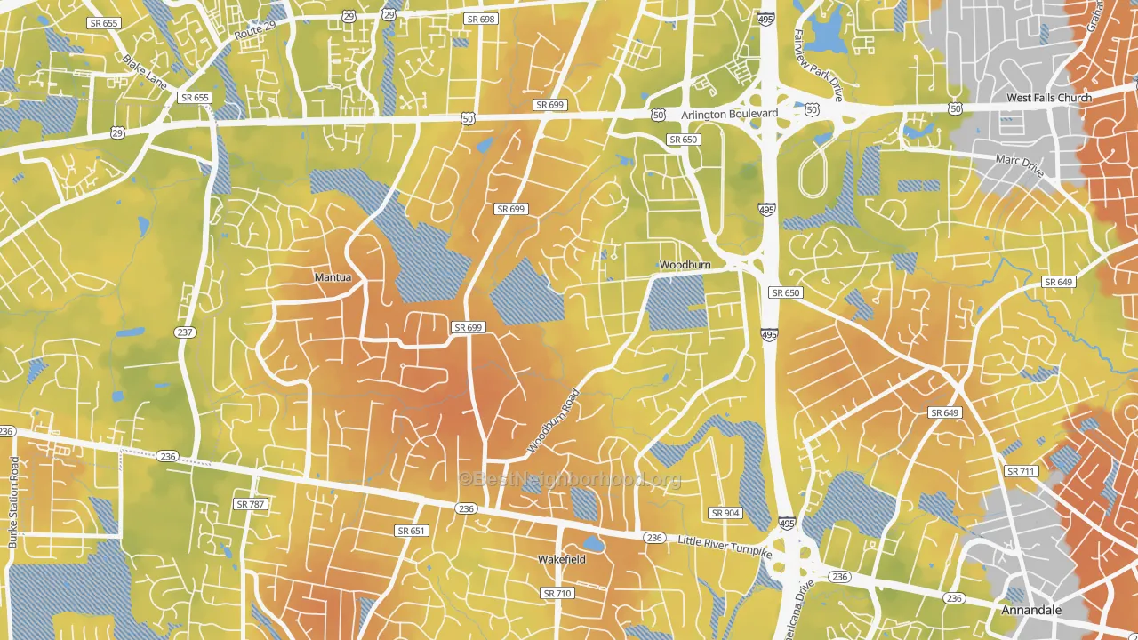Bike Grade map of Woodburn, VA