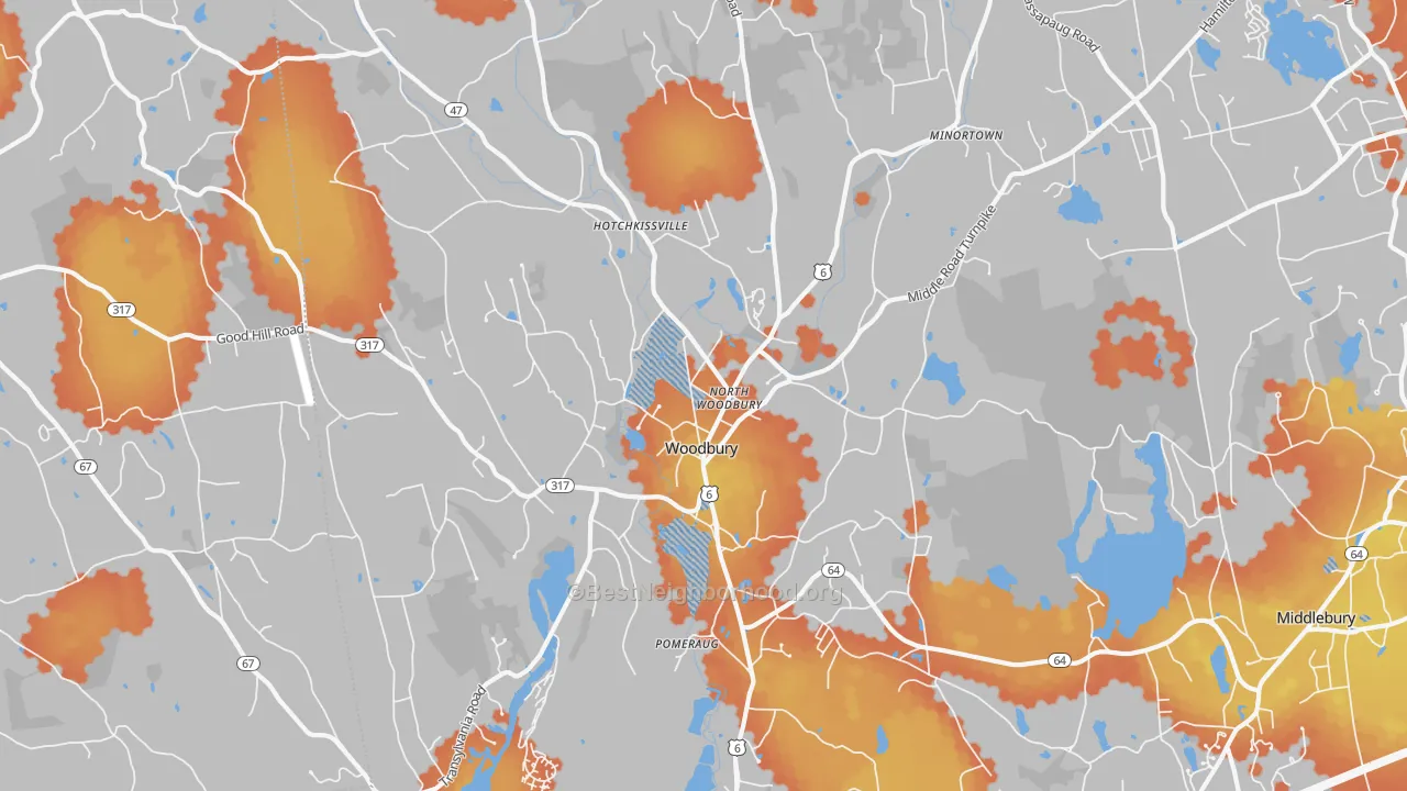 Bike Grade map of Woodbury, CT