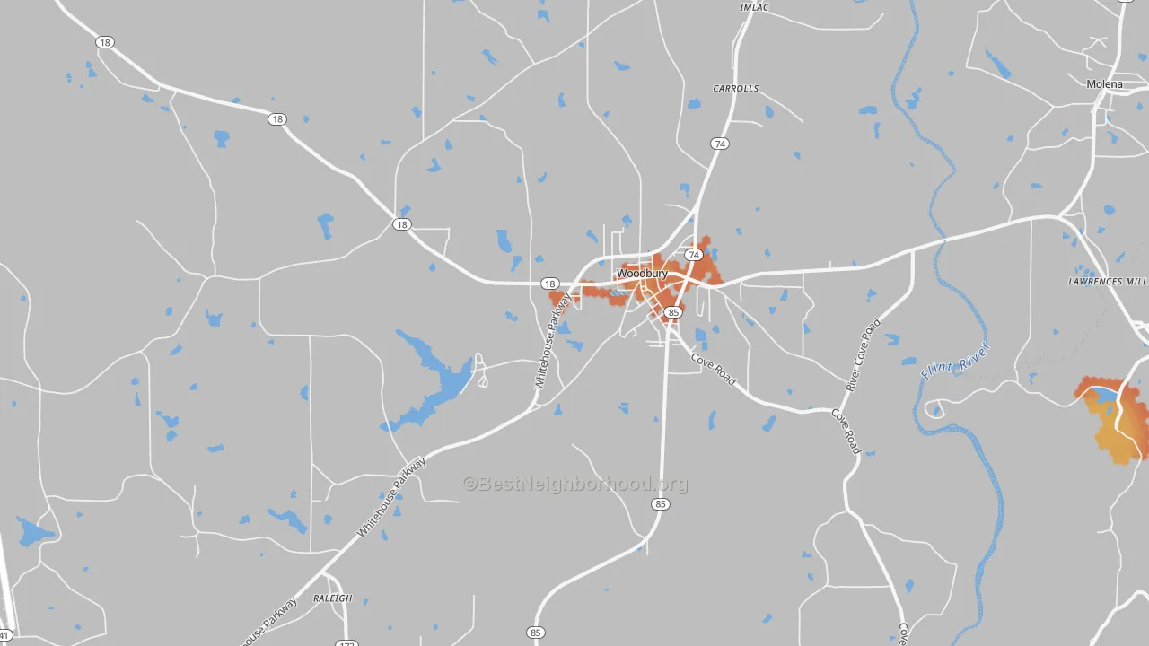 Bike Grade map of Woodbury, GA