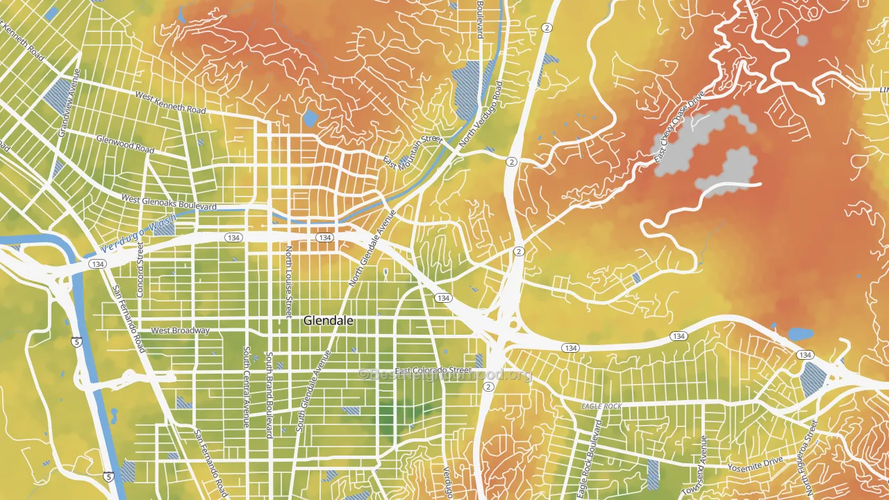 Bike Grade map of Woodbury-Glendale, Glendale, CA