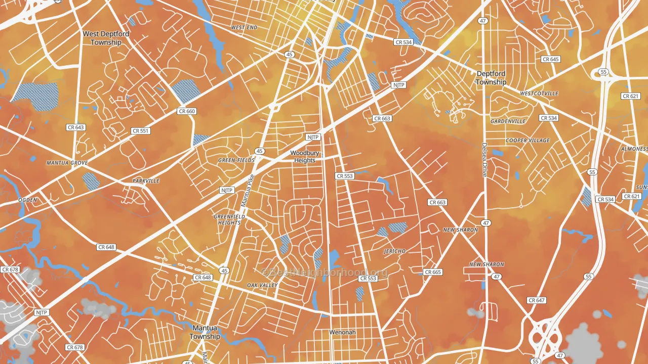 Bike Grade map of Woodbury Heights, NJ