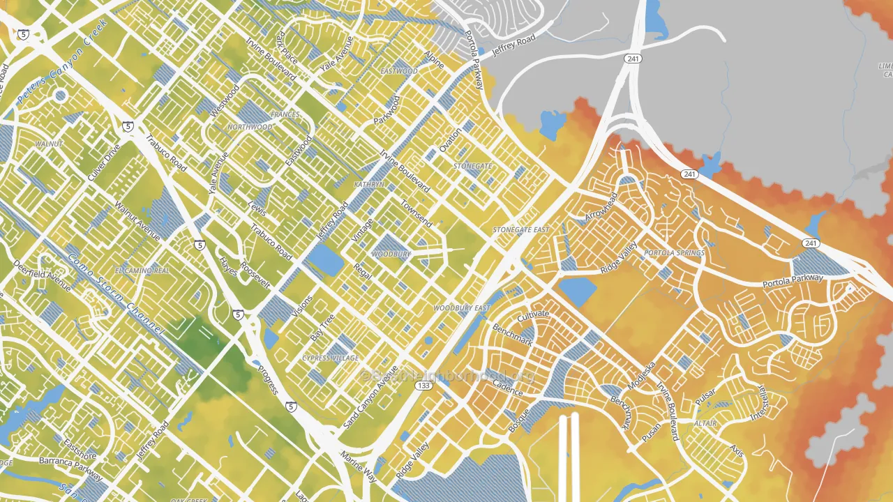 Bike Grade map of Woodbury, Irvine, CA