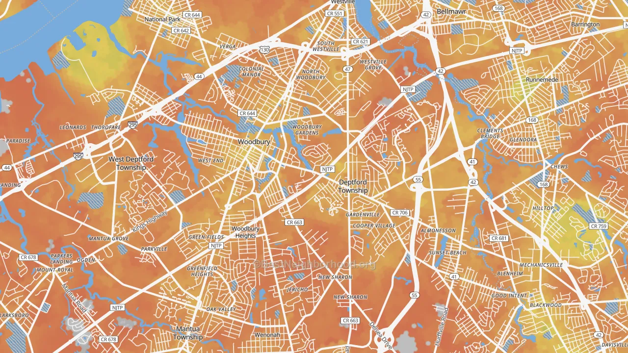 Bike Grade map of Woodbury, NJ