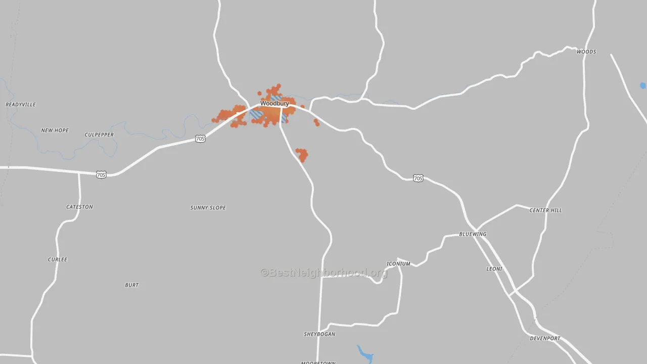 Bike Grade map of Woodbury, TN