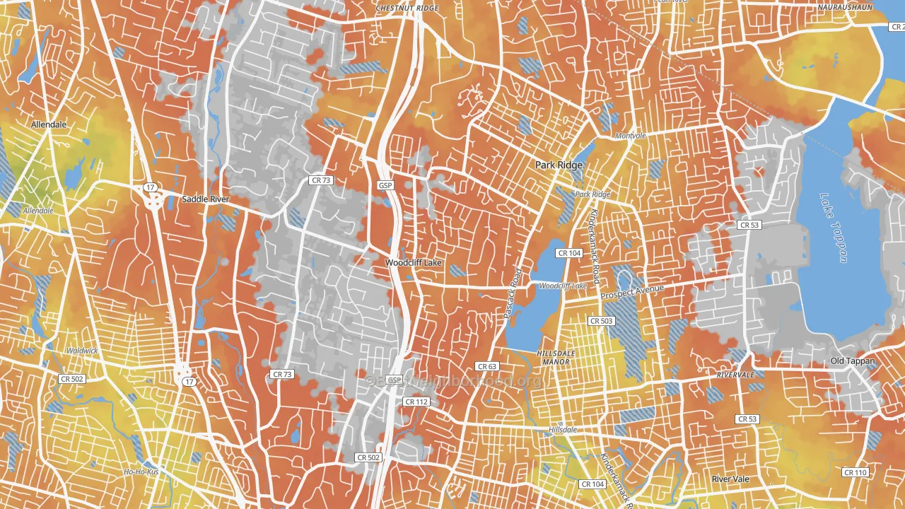 Bike Grade map of Woodcliff Lake, NJ