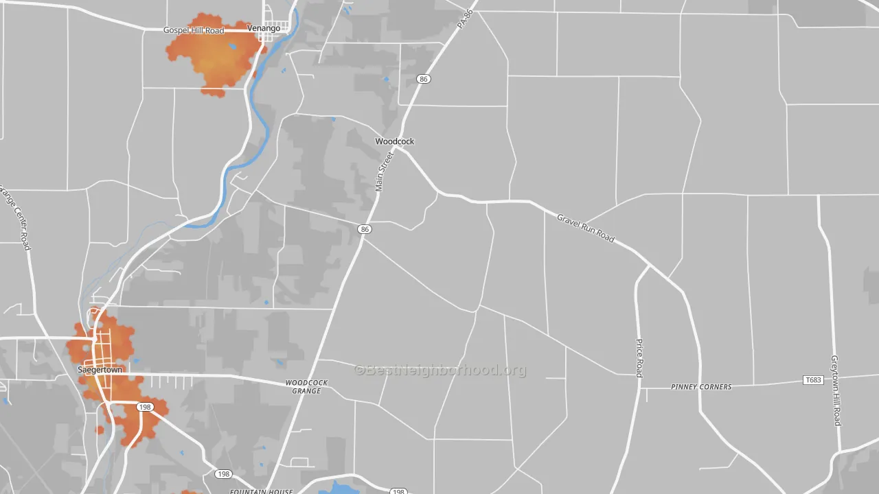 Bike Grade map of Woodcock, PA