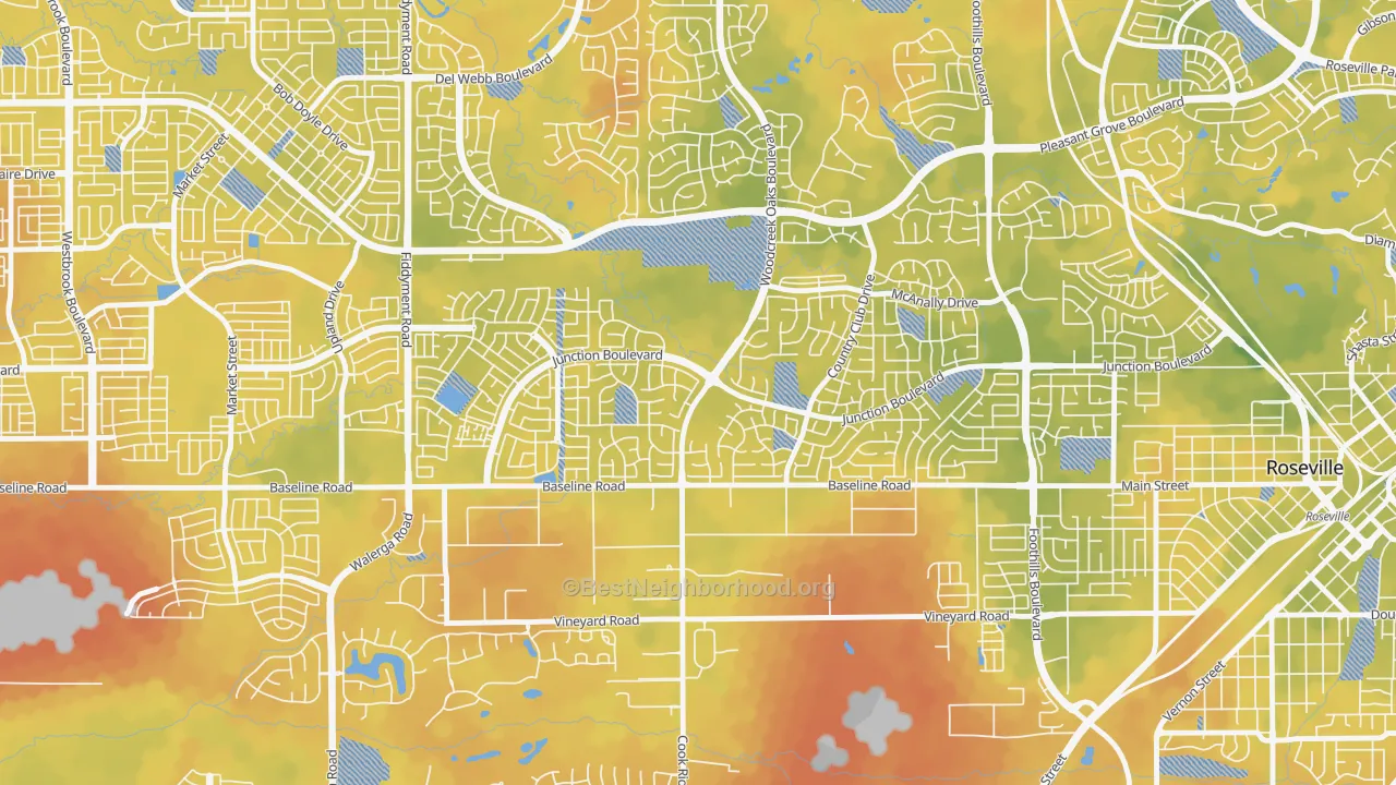 Bike Grade map of Woodcreek Oaks, Roseville, CA