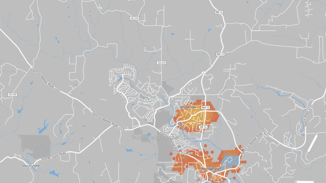 Bike Grade map of Woodcreek, TX