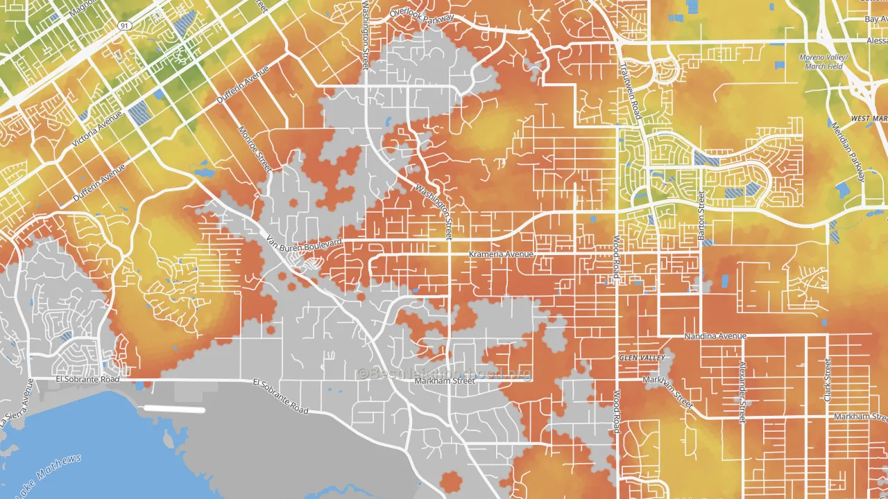 Bike Grade map of Woodcrest, CA